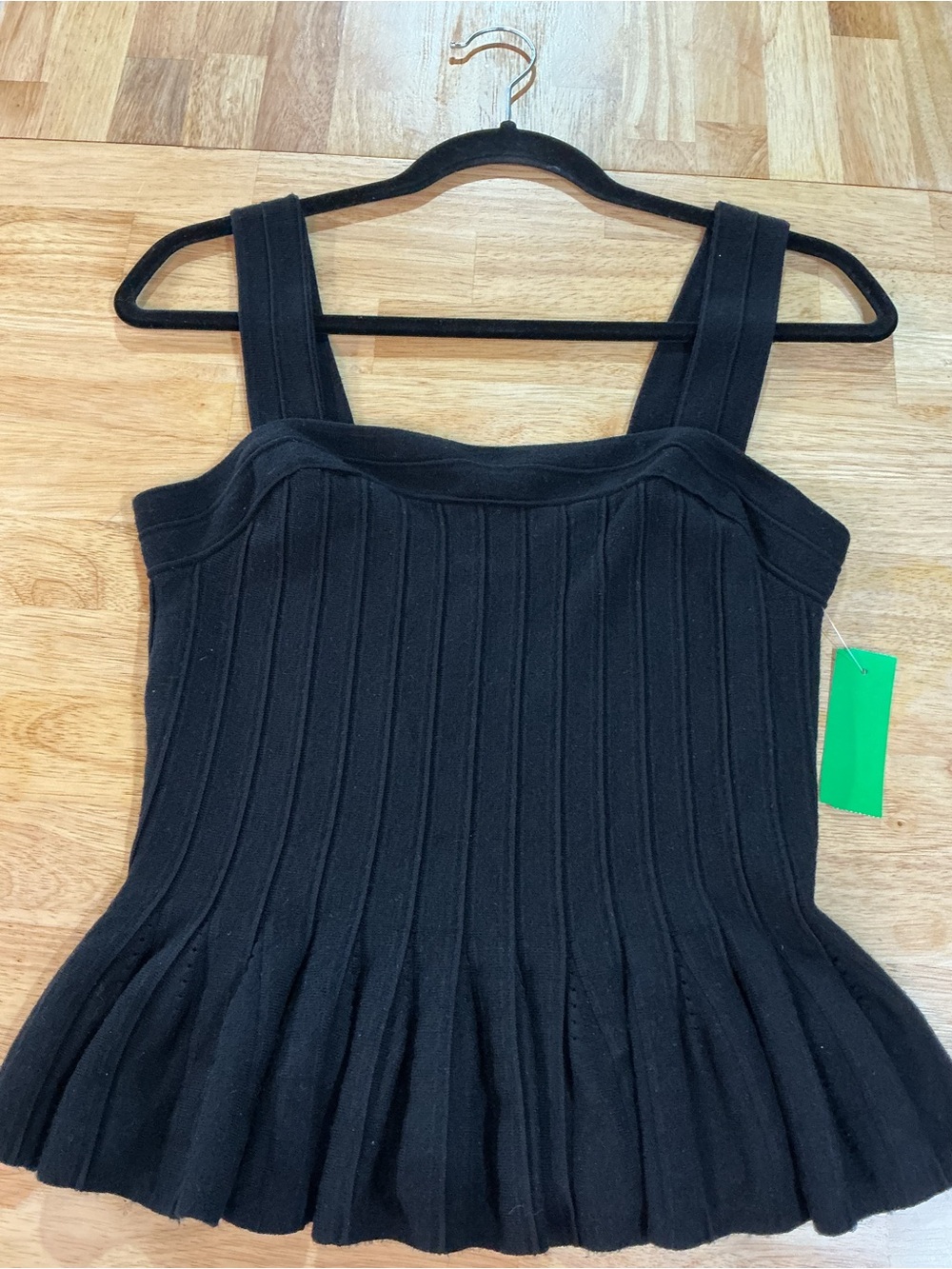 Express Black Ribbed Knit Peplum Tank Top Square Neck Medium